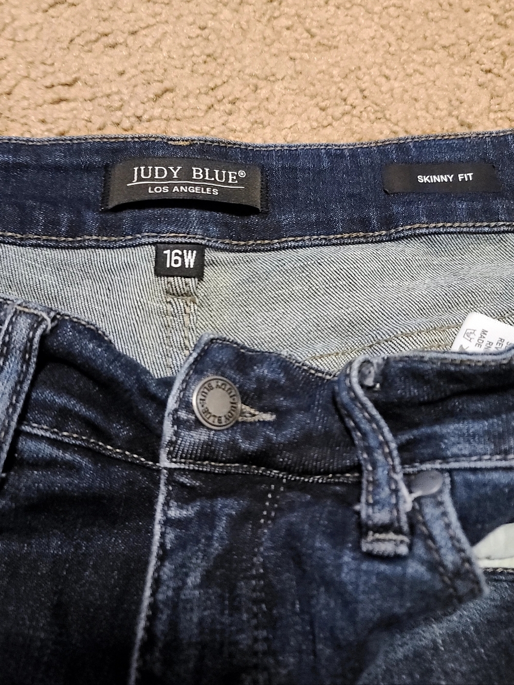 Women's 16W, Dark Blue Distressed Skinny Fit Jeans - Picture 4 of 6